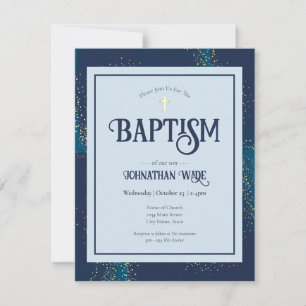 Budget Baptism Blue and Gold Cross Invitations