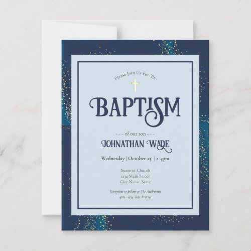 Budget Baptism Blue and Gold Cross Invitations