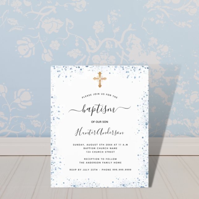 Budget baptism blue boy blue white invitation (Creator Uploaded)