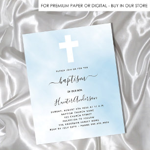 Budget baptism blue sky boy cross invitation