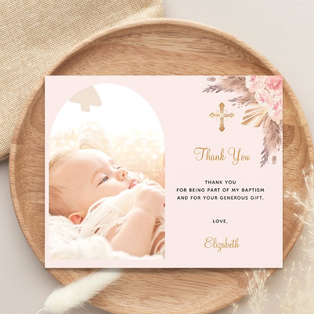 Budget baptism blush pampas arch photo thank you (Creator Uploaded)