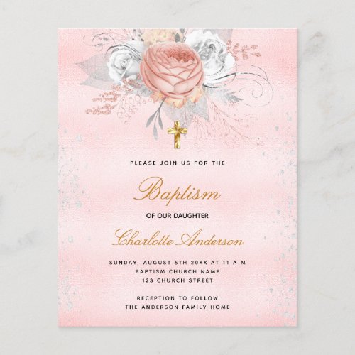 Budget Baptism blush pink rose gold floral silver
