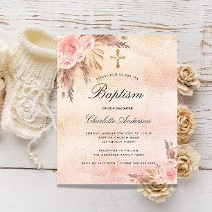 Budget baptism blush rose pampas grass script