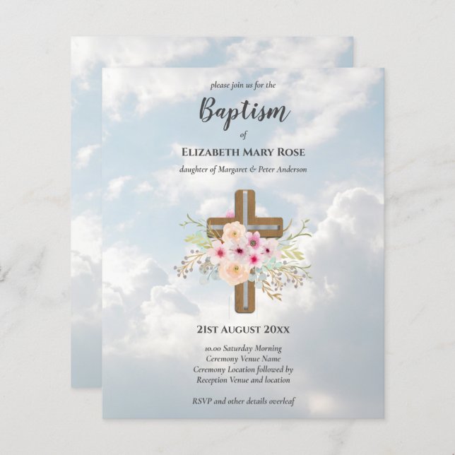 BUDGET Baptism Christening Bautizo Bautismo INVITE (Front/Back)