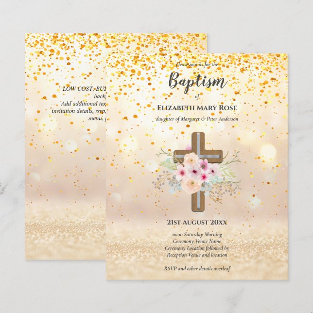 BUDGET Baptism Christening Bautizo Bautismo INVITE (Front/Back)