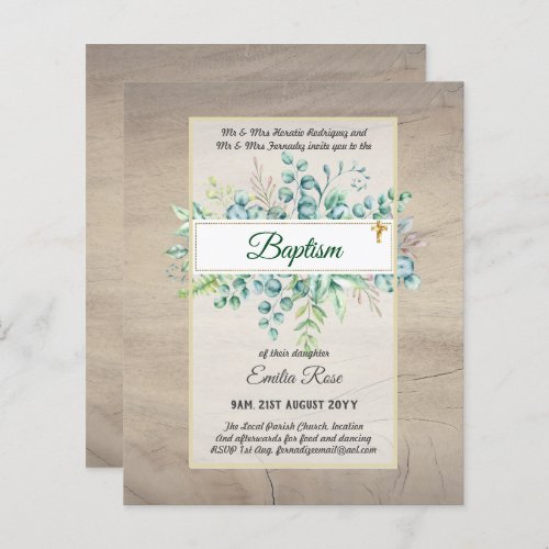 Budget BAPTISM Christening Greenery Leaves Invites