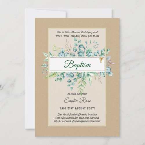 Budget BAPTISM Christening Greenery Leaves Invites