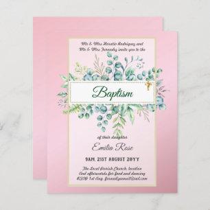 Budget BAPTISM Christening Greenery Leaves Invites