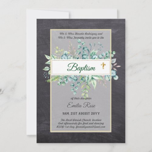 Budget BAPTISM Christening Greenery Leaves Invites