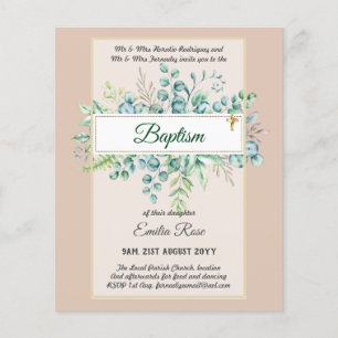 Budget BAPTISM Christening Greenery Leaves Invites Flyer