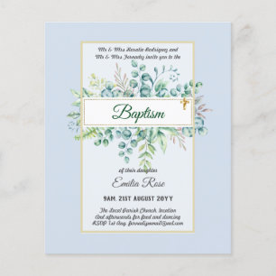 Budget BAPTISM Christening Greenery Leaves Invites Flyer