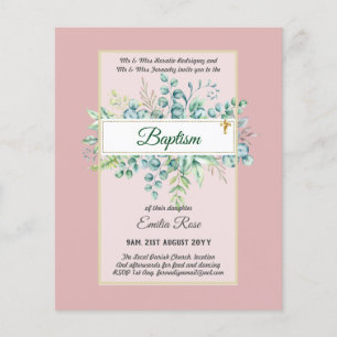 Budget BAPTISM Christening Greenery Leaves Invites Flyer