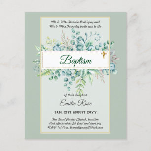 Budget BAPTISM Christening Greenery Leaves Invites Flyer