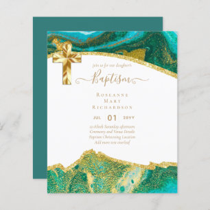 BUDGET BAPTISM CHRISTENING Invitation AGATE GOLD