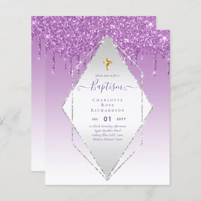 BUDGET BAPTISM CHRISTENING Invitation AGATE GOLD (Front/Back)