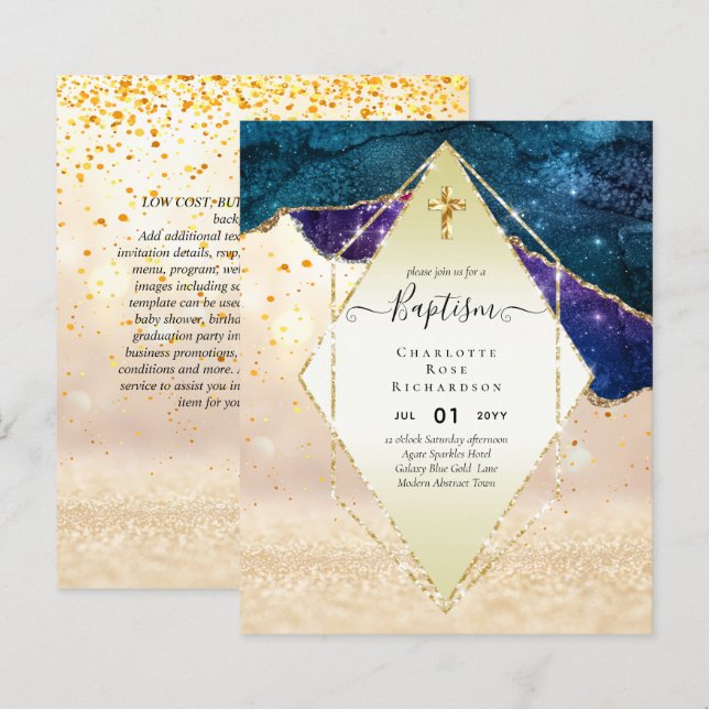 BUDGET BAPTISM CHRISTENING Invitation AGATE GOLD (Front/Back)