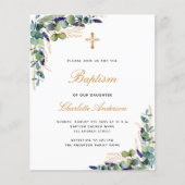 Budget Baptism eucalyptus greenery gold invitation | Zazzle