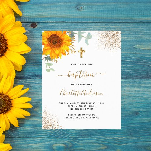 Budget Baptism eucalyptus greenery sunflower