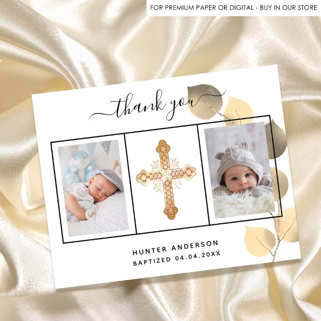 Budget baptism eucalyptus photo thank you card (Creator Uploaded)