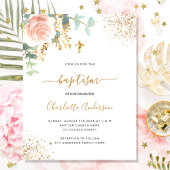 Budget baptism eucalyptus rose gold floral cross