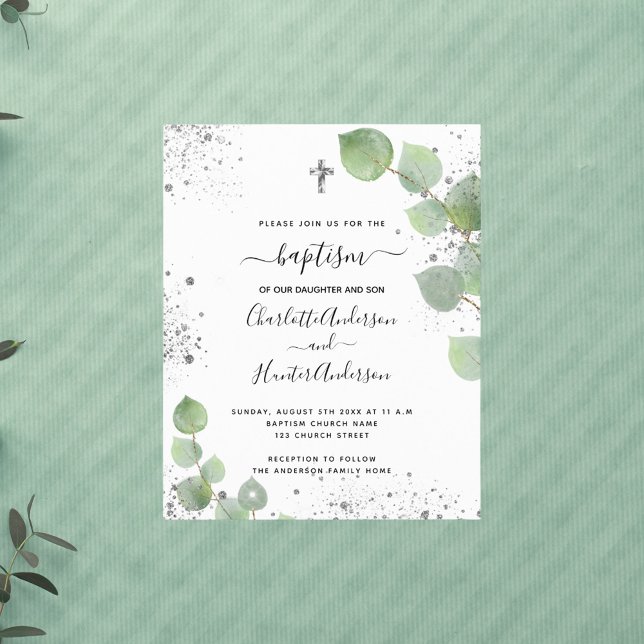 Budget baptism eucalyptus twins invitation (Creator Uploaded)