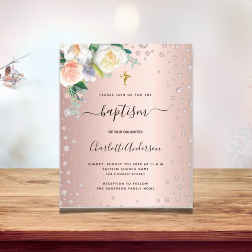 Budget baptism floral rose gold pink girl elegant