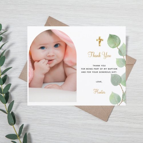 Budget baptism girl eucalyptus photo thank you