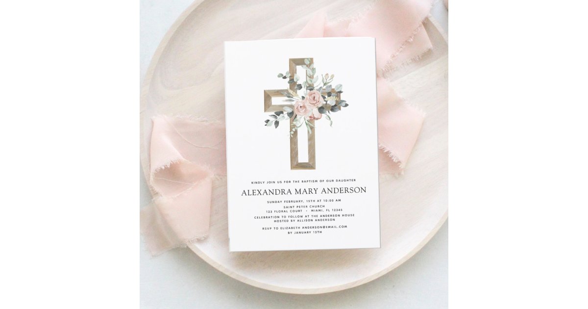 Budget Baptism Greenery Dusty Pink Rose | Zazzle