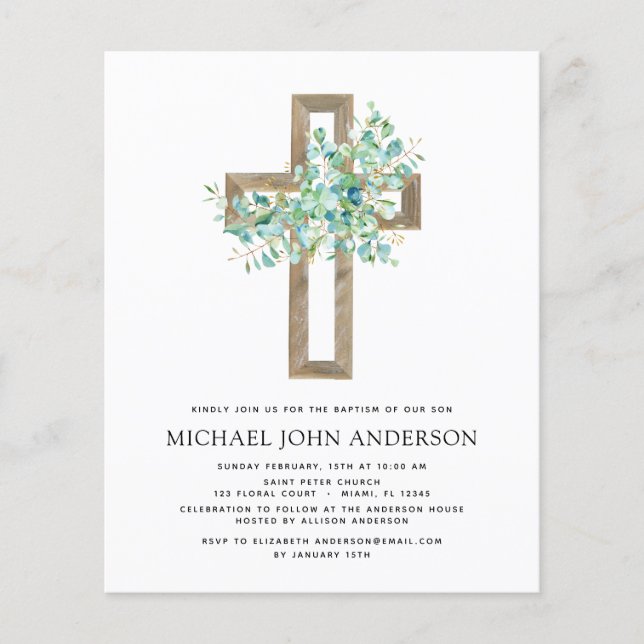 Budget Baptism Greenery Sage Eucalyptus Flyer (Front)