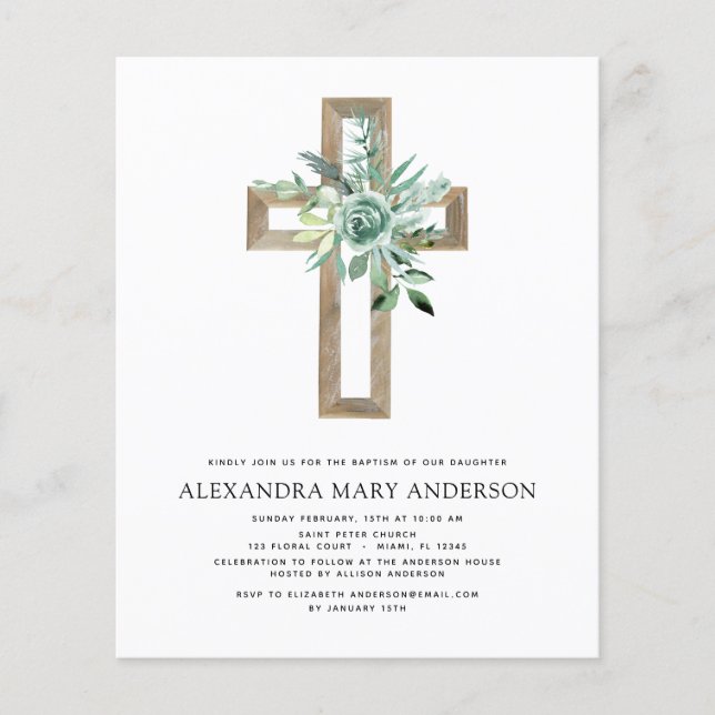 Budget Baptism Greenery Sage Eucalyptus Flyer (Front)
