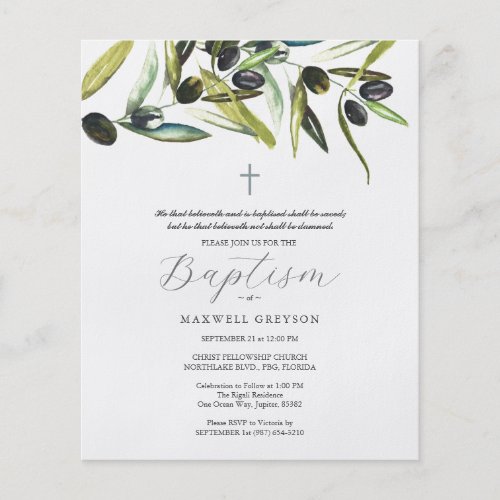 Budget Baptism Invitations Religious Olive Branch Flyer