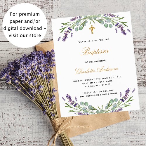 Budget baptism lavender eucalyptus invitation