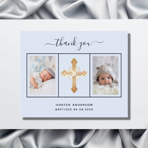 Budget baptism light blue photo boy thank you card