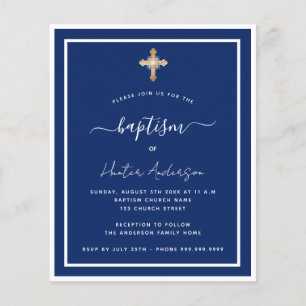 Budget baptism navy blue white adult invitation