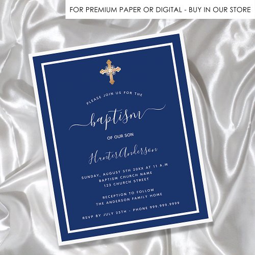 Budget baptism navy blue white boy invitation