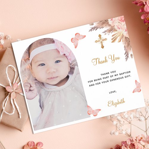 Budget baptism pampas arch photo blush thank you