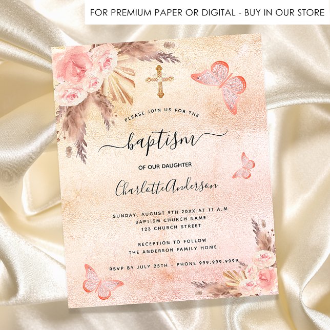 Budget baptism pampas grass butterfly invitation (Creator Uploaded)