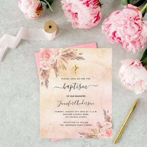 Budget Baptism pampas grass rose gold blush girl