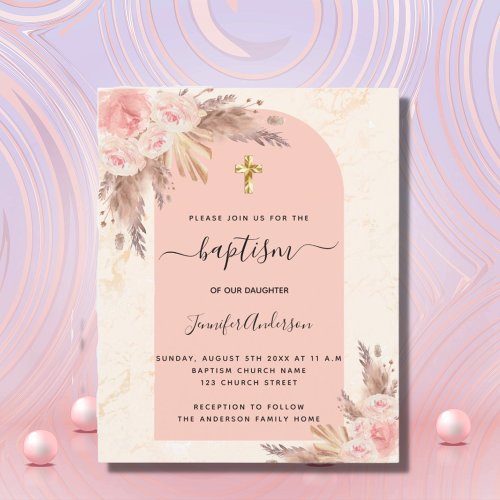 Budget Baptism pampas grass rose gold blush marble