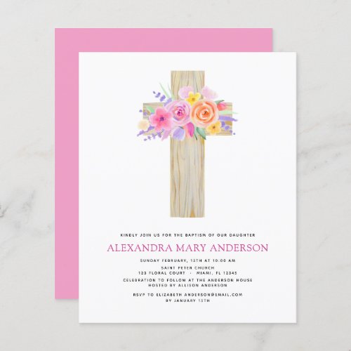 Budget Baptism Pastel Floral Pink Rose Cross