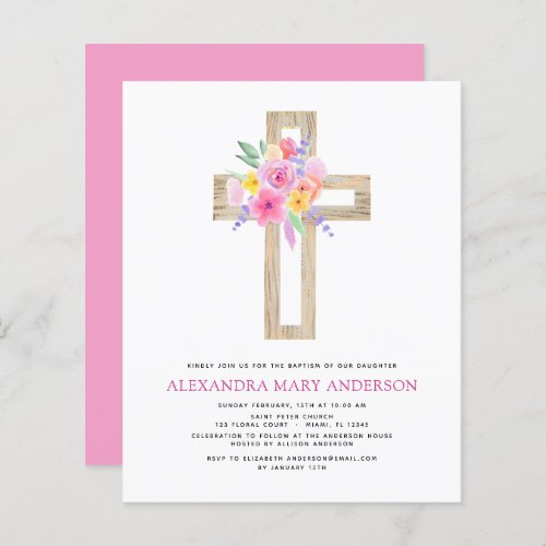 Budget Baptism Pastel Floral Pink Rose Cross