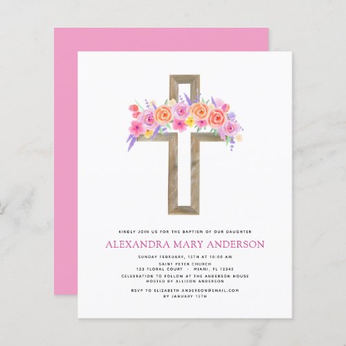 Budget Baptism Pastel Floral Pink Rose Cross