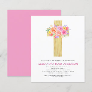 Budget Baptism Pastel Floral Pink Rose Cross