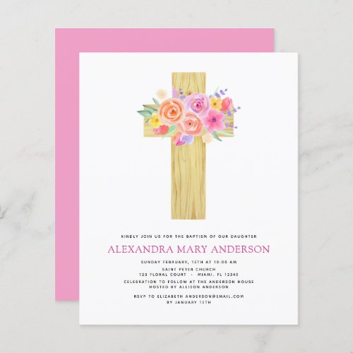 Budget Baptism Pastel Floral Pink Rose Cross