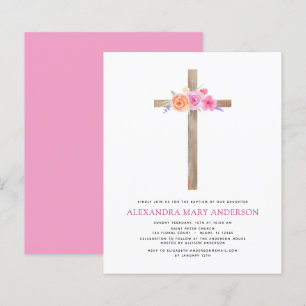 Budget Baptism Pastel Floral Pink Rose Cross