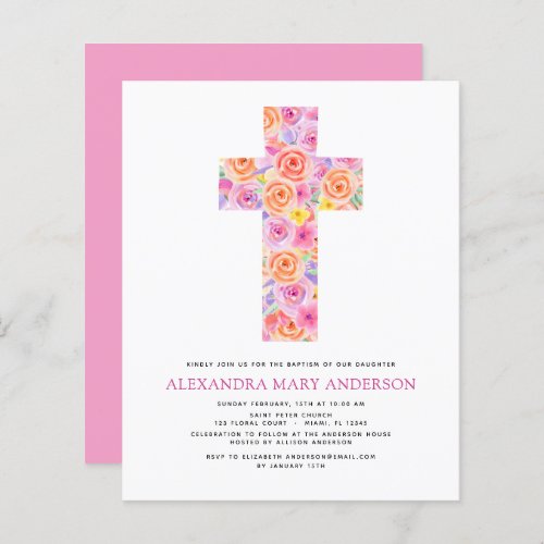 Budget Baptism Pastel Floral Pink Rose Cross