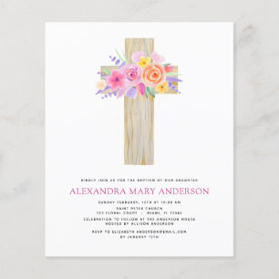 Budget Baptism Pastel Floral Pink Rose Cross Flyer