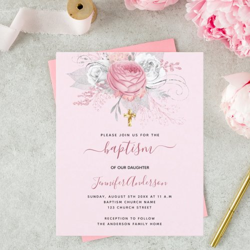 Budget Baptism pink floral girl elegant white