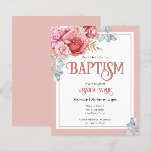 Budget Baptism Pink Floral Invitations