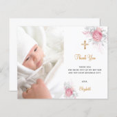 Budget baptism pink floral photo girl thank you (Front/Back)